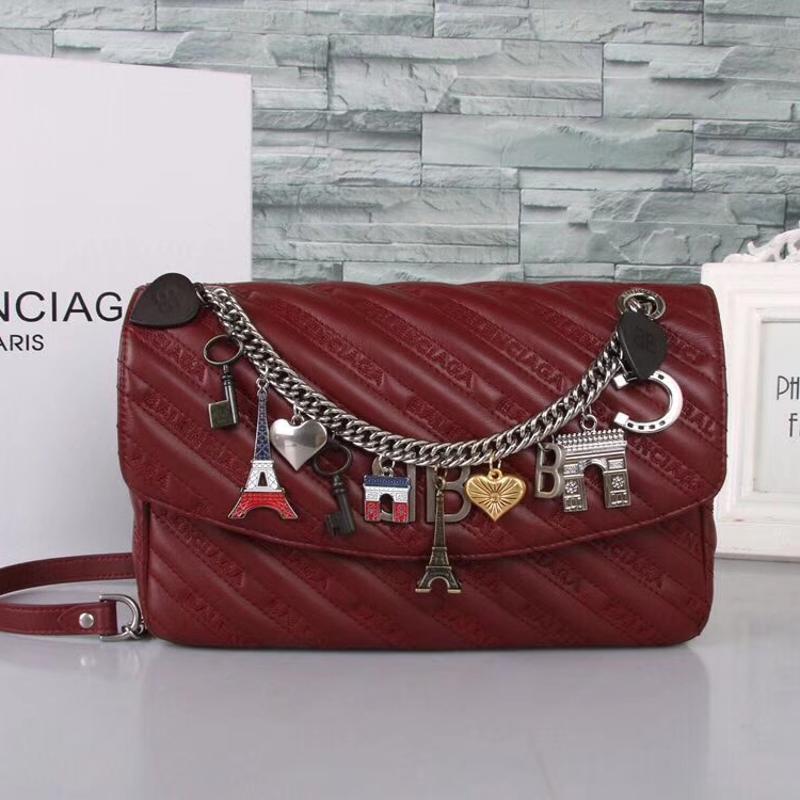 Balenciaga Bags 5169219 Cowhide Wine Red Letter